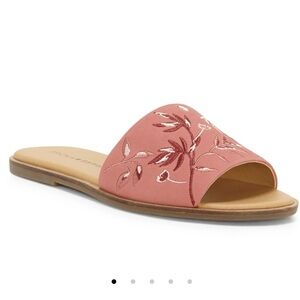 Lucky Brand Davin Embroidered Pink Slide Sandals